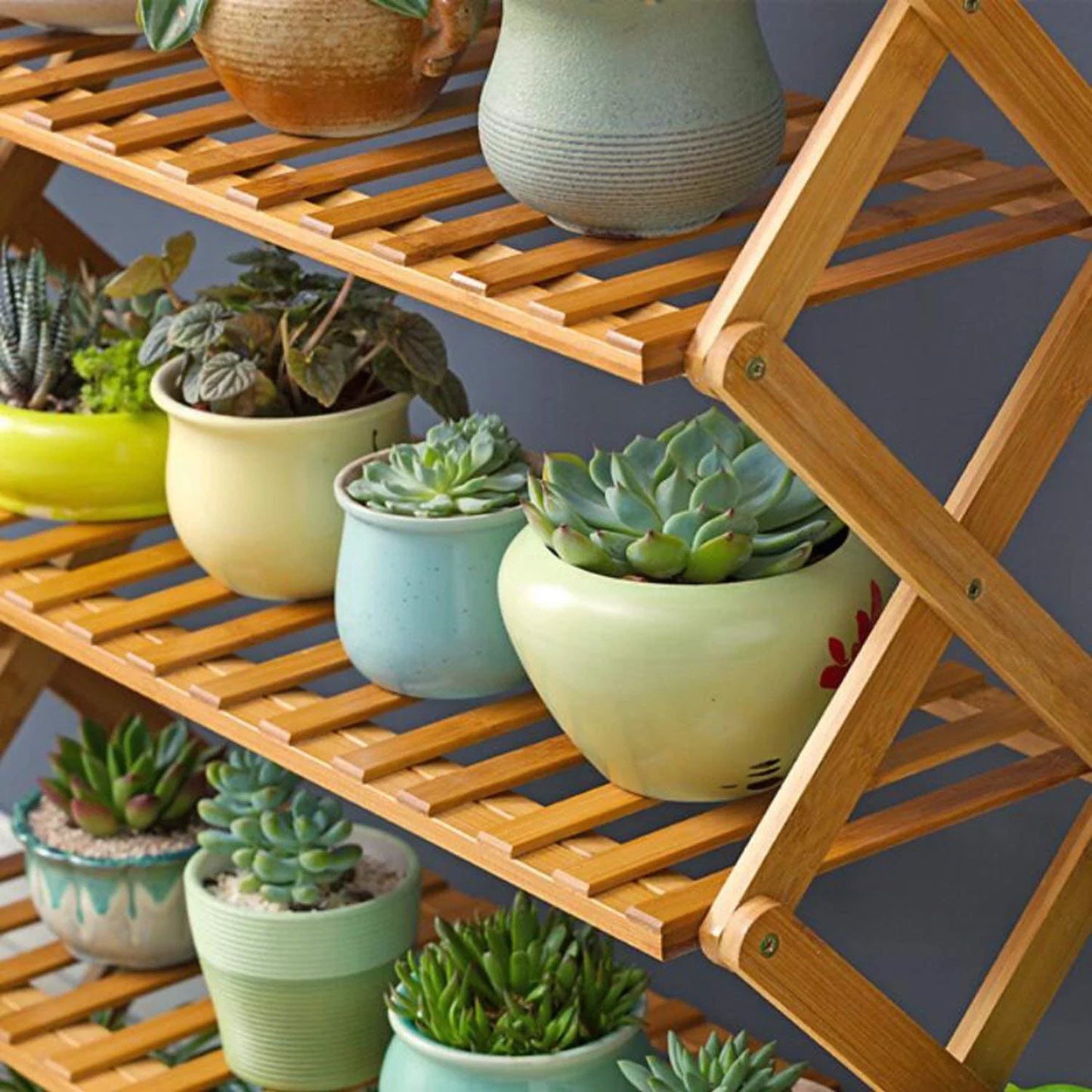 Golden Oakwood Plant Rack, Indoor Living Room Floor Standing Plant Pot Rack, Balcony Decoration Shelf Assembly