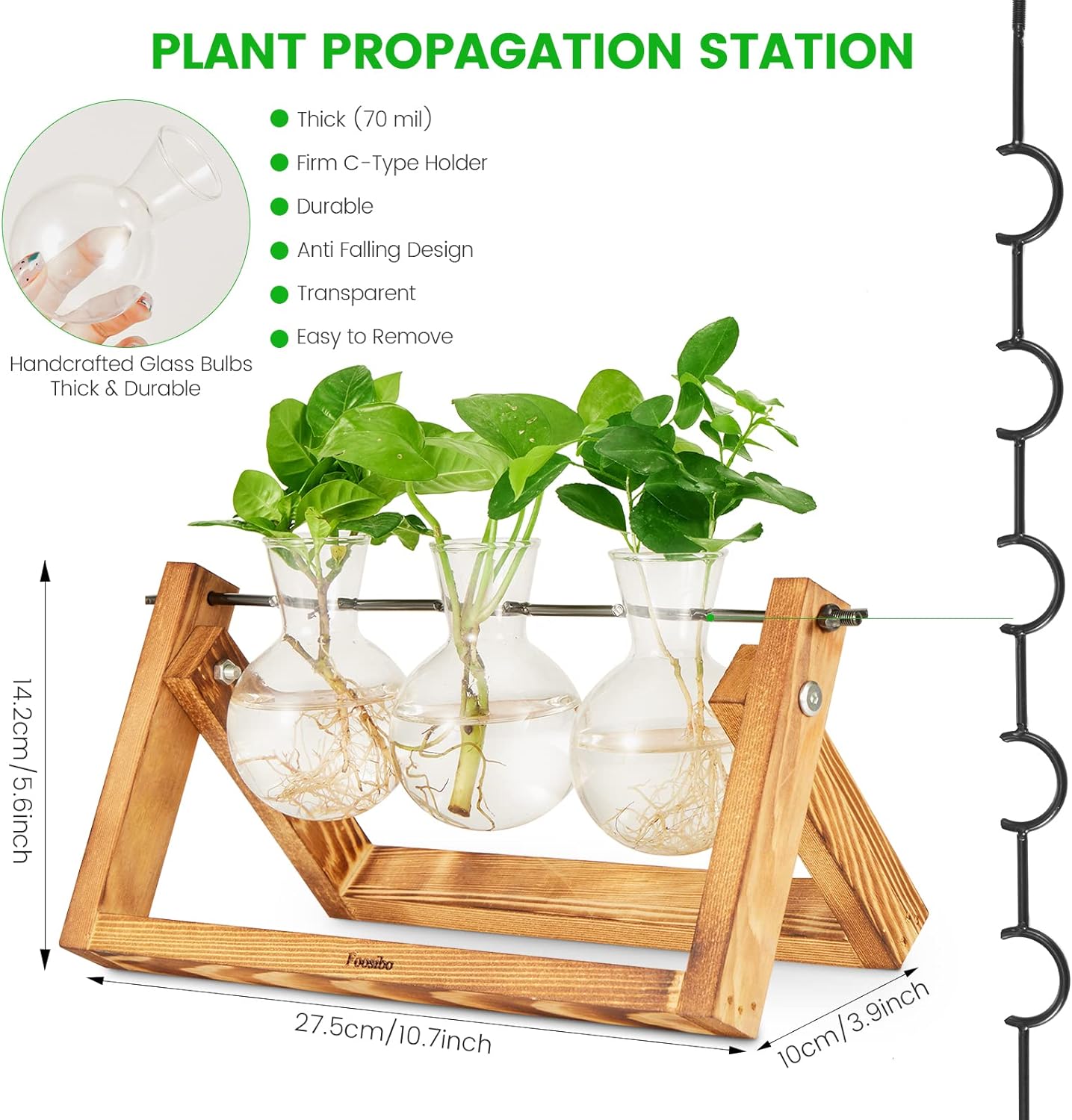 Creative Plant Terrarium with Wooden Stand, Air Planter Bulb Glass Vase Metal Swivel Holder Retro Tabletop for Hydroponics Home Garden Office Decoration