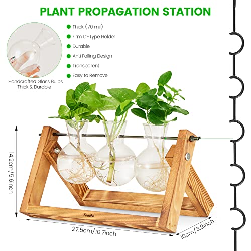 Creative Plant Terrarium with Wooden Stand, Air Planter Bulb Glass Vase Metal Swivel Holder Retro Tabletop for Hydroponics Home Garden Office Decoration
