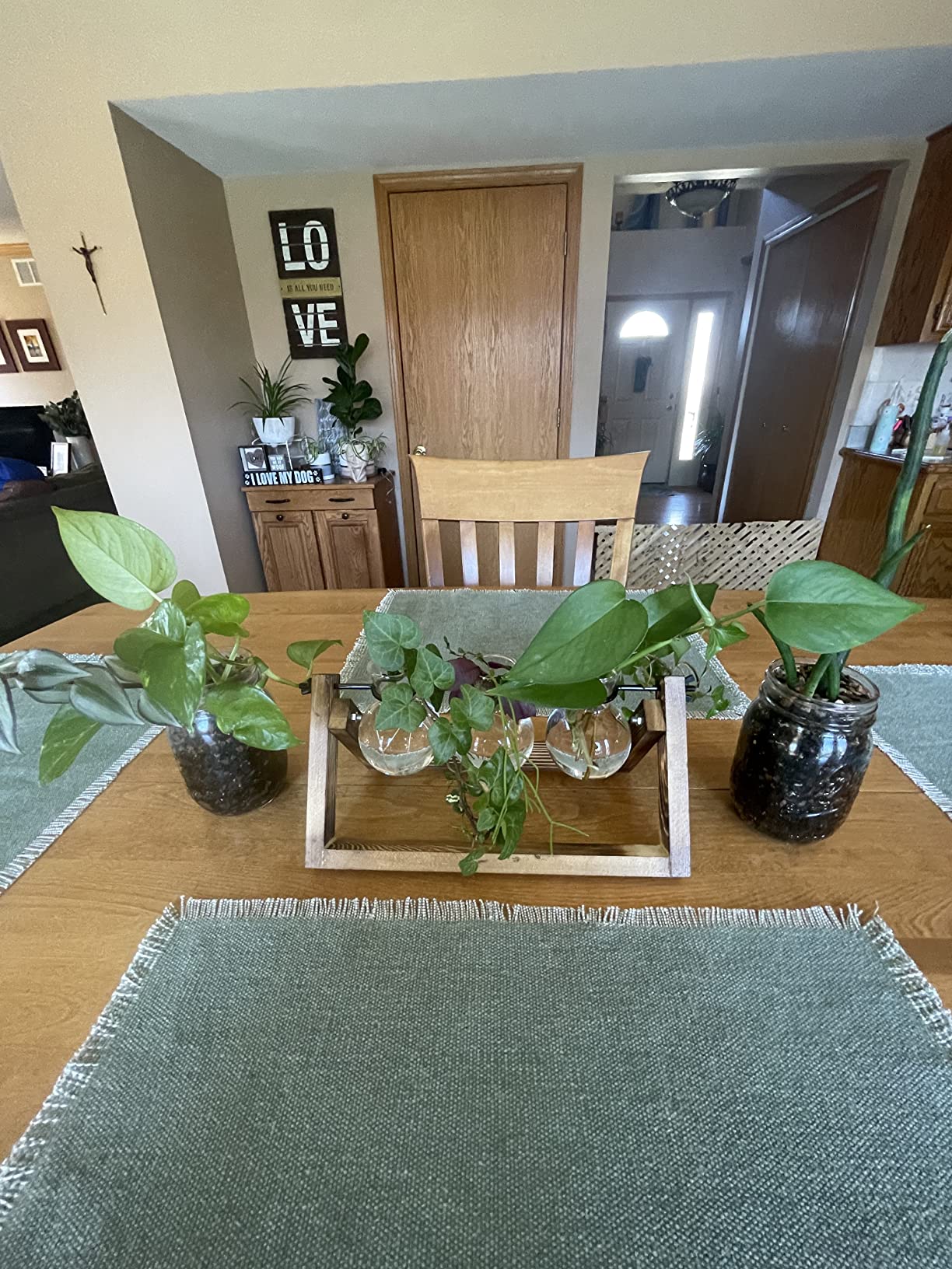 Creative Plant Terrarium with Wooden Stand, Air Planter Bulb Glass Vase Metal Swivel Holder Retro Tabletop for Hydroponics Home Garden Office Decoration