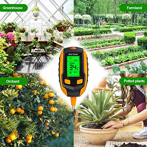 4-in-1 Soil Digital Meter: PH, Soil Moisture, Temperature, Sunlight Intensity/Environment Humidity Backlight LCD display Soil Test Meter for Gardening, Farming, Indoor and Outdoor Plants
