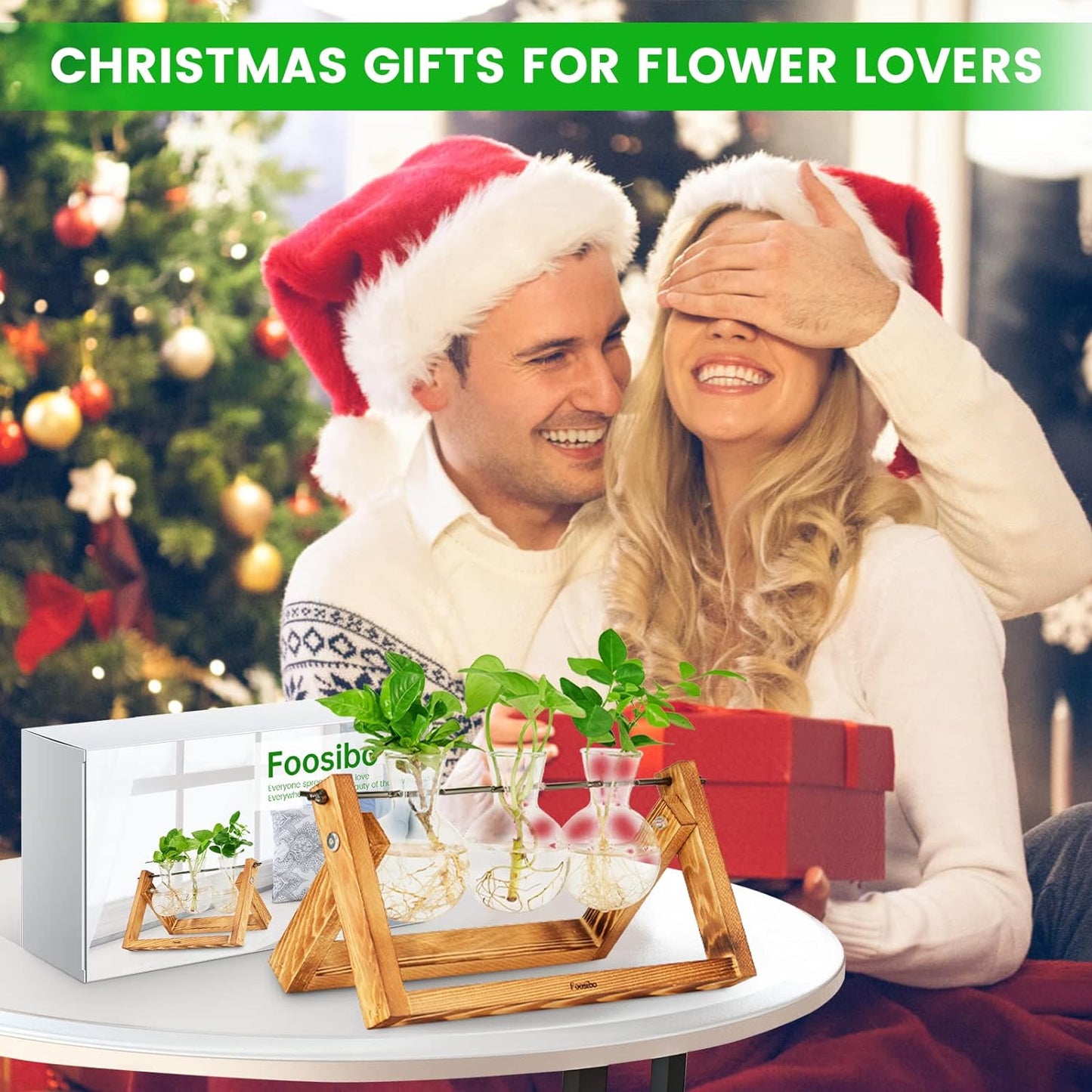 Creative Plant Terrarium with Wooden Stand, Air Planter Bulb Glass Vase Metal Swivel Holder Retro Tabletop for Hydroponics Home Garden Office Decoration