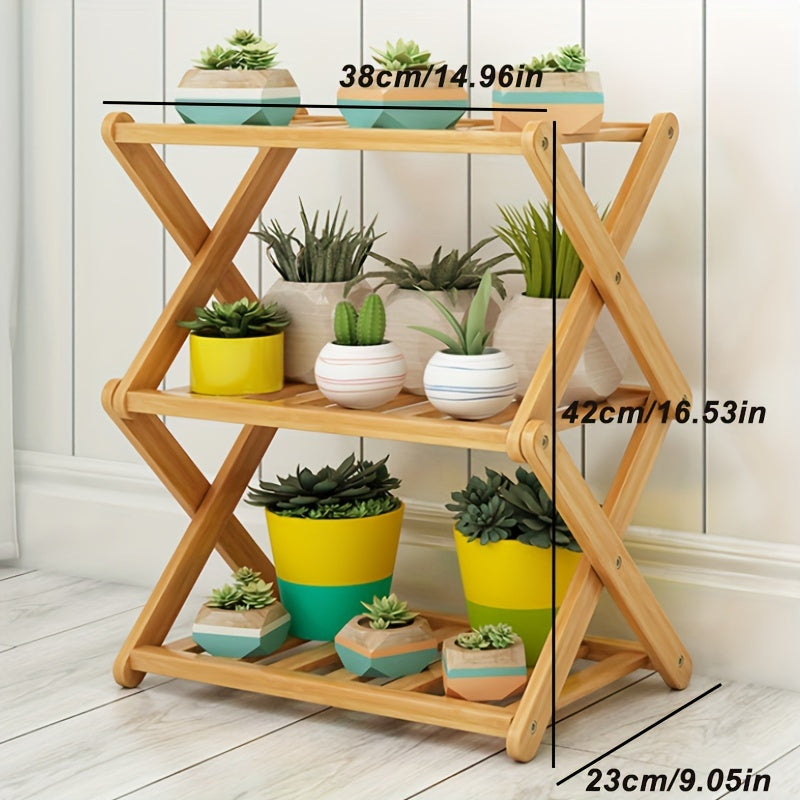 Golden Oakwood Plant Rack, Indoor Living Room Floor Standing Plant Pot Rack, Balcony Decoration Shelf Assembly