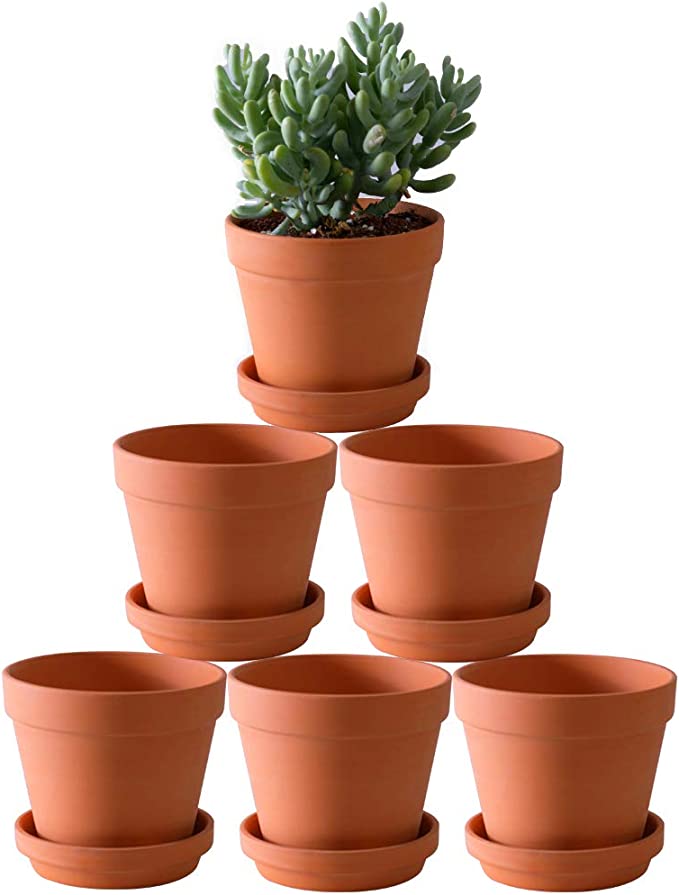 Terra Cotta Pots with Saucer - Multiple Pack Small & Large Terra Cotta Plant Pot with Drainage Hole, Flower Pot with Tray, Terracotta Pot for Indoor Outdoor Plant