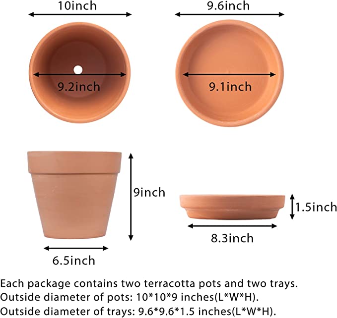 Terra Cotta Pots with Saucer - Multiple Pack Small & Large Terra Cotta Plant Pot with Drainage Hole, Flower Pot with Tray, Terracotta Pot for Indoor Outdoor Plant