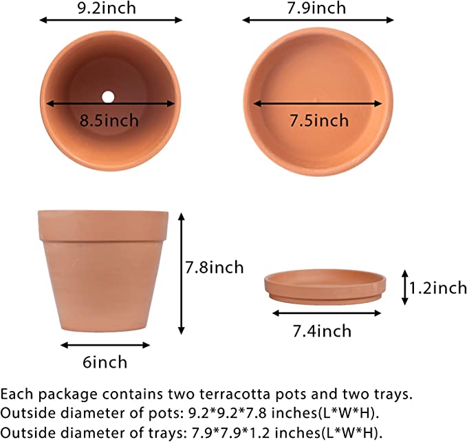 Terra Cotta Pots with Saucer - Multiple Pack Small & Large Terra Cotta Plant Pot with Drainage Hole, Flower Pot with Tray, Terracotta Pot for Indoor Outdoor Plant