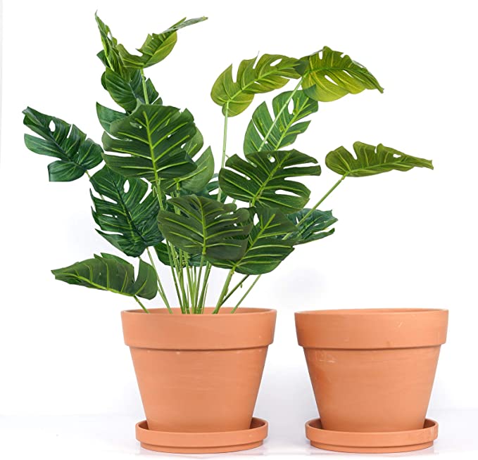 Terra Cotta Pots with Saucer - Multiple Pack Small & Large Terra Cotta Plant Pot with Drainage Hole, Flower Pot with Tray, Terracotta Pot for Indoor Outdoor Plant
